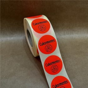   38mm körcímke - ALLERGÉN címke neon piros - CUKORMENTES nyomat