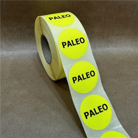 38mm körcímke - ALLERGÉN címke neon citrom PALEO nyomat