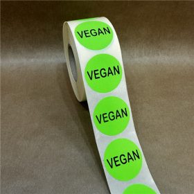 38mm körcímke - ALLERGÉN címke neon zöld VEGAN nyomat