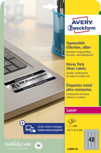 AVERY ipari ezüst poliészter címke 45,7x21,2mm - L6009-20