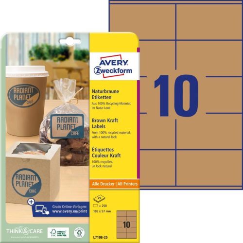 Avery újrahasznosított natúr címke barna 105x57mm - L7108-25