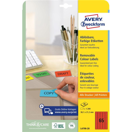 Avery univerzális visszaszedhető piros címke  38,1x21,2mm - L4790-20