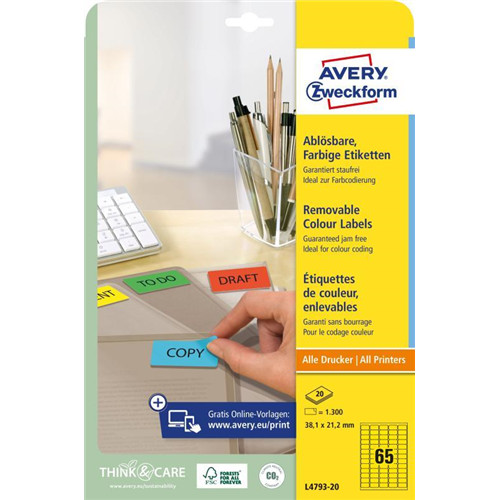 Avery univerzális visszaszedhető sárga címke  38,1x21,2mm - L4793-20