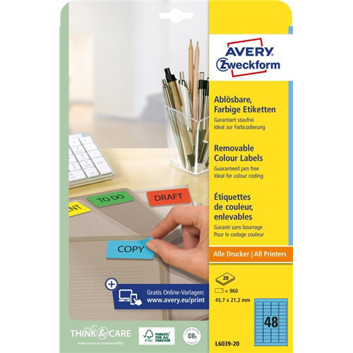 Avery univerzális visszaszedhető kék címke 45,7x21,2mm - L6039-20