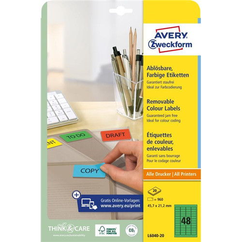 Avery univerzális visszaszedhető zöld címke 45,7x21,2mm - L6040-20
