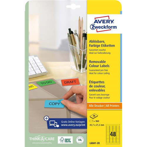 Avery univerzális visszaszedhető sárga címke 45,7x21,2mm - L6041-20