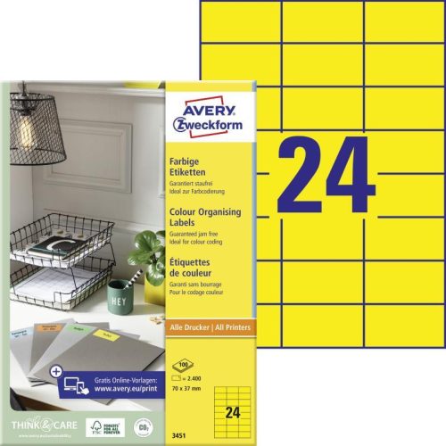Avery univerzális címke - sárga 70x37mm (3451)