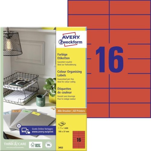Avery univerzális címke - piros 105x37mm (3452)