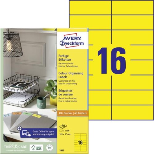 Avery univerzális címke - sárga 105x37mm (3455)