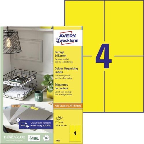 Avery univerzális címke - sárga 105x148mm (3459)
