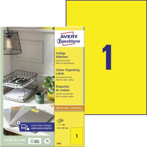 Avery univerzális címke - sárga 210x297mm (3473)