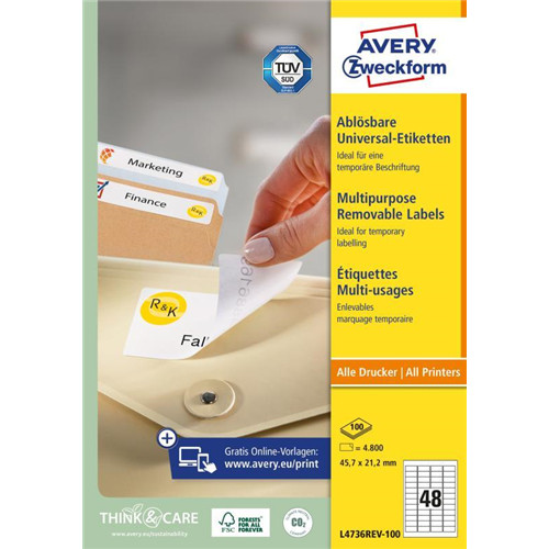 Avery visszaszedhető etikett 45,7x21,2mm (48db/ív) - L4736REV-100