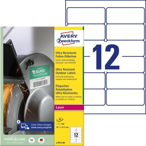 Avery ultra ellenálló címke 99,1x42,3mm (40 ív) - L7913-40