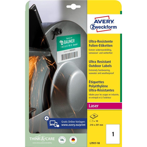 Avery ultra ellenálló címke 210x297mm (10 ív)- L7917-10