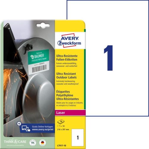 Avery ultra ellenálló címke 210x297mm (10 ív)- L7917-10