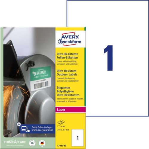 Avery ultra ellenálló címke 210x297mm (40 ív) - L7917-40