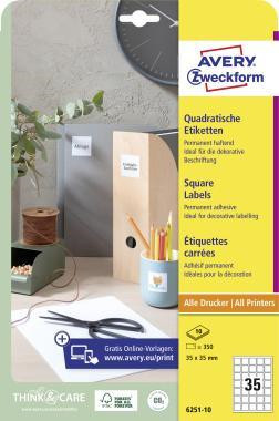 Avery univerzális címke szögletes címke fehér 35x35mm (10 ív) - 6251-10