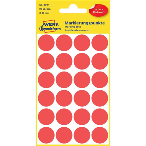 Avery öntapadó jelölő címke 18mm piros (3004)