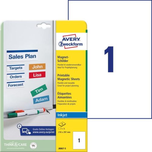 Avery nyomtatható mágnes lap 210x297mm -J8867-5