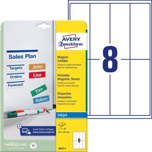 Avery nyomtatható mágnes lap 50x140mm - J8875-5