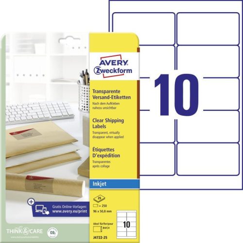 Avery átlátszó címzés címke 96x50,8mm - J4722-25