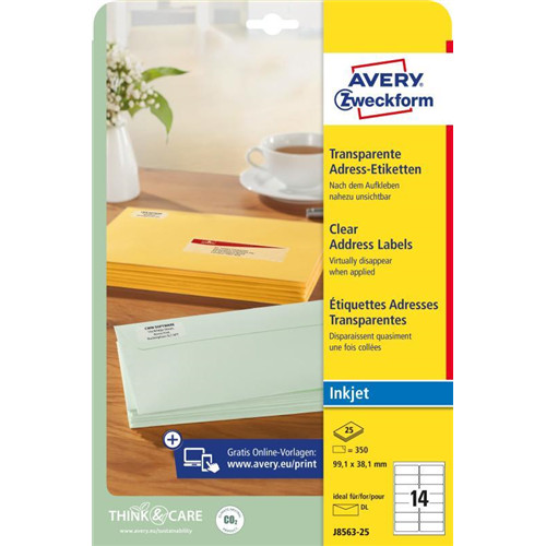 Avery átlátszó címzés címke 99, x38,1mm - J8563-25