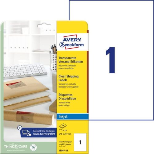 Avery átlátszó csomag címke 210x297mm - J8567-25