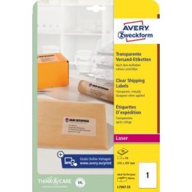 Avery átlátszó csomag címke 210x297mm - L7567-25
