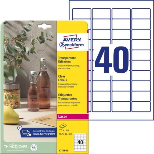 Avery víztiszta átlátszó címke 45,7x25,4mm - L7781-25
