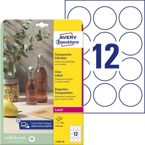 Avery víztiszta átlátszó címke 60mm kör - L7787-25