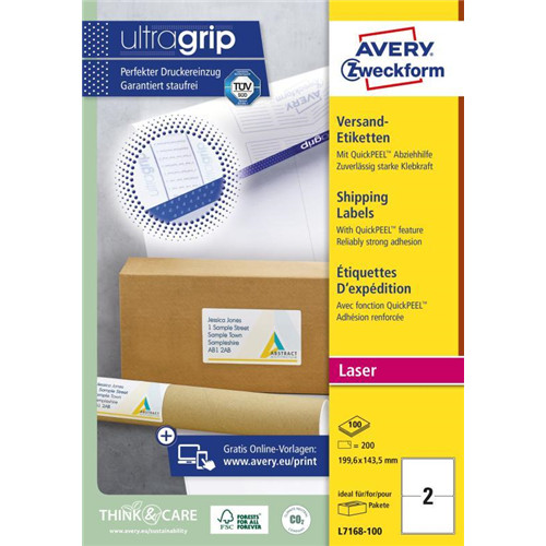 Avery fehér öntapadó csomag címke 199,6x143,5mm - L7168-100