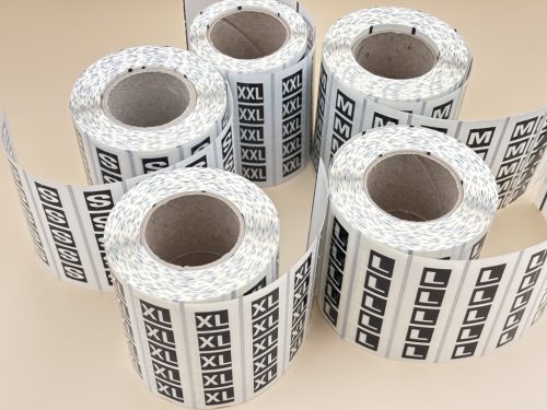 MÉRETJELZŐ 80x20mm átlátszó műanyag címke 500 db/40gy (XS,S,M,L,XL,2XL,3XL) - FEKETE keret