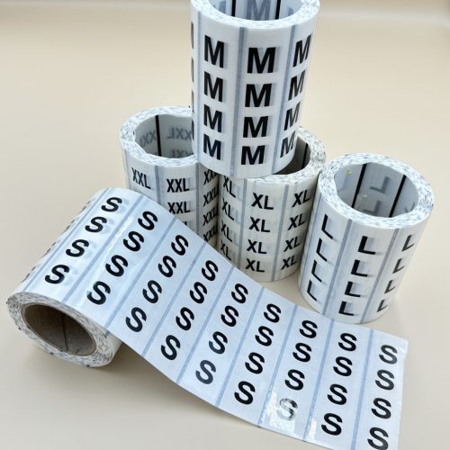MÉRETJELZŐ 80x20mm átlátszó műanyag címke 500 db/40gy (XS,S,M,L,XL,2XL,3XL) - FEKETE nyomat