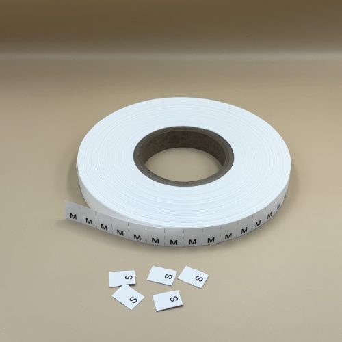 Bérnyomtatás  - TEXTIL bevarrható műanyag címkére - POLYESTER  - MÉRETJELZŐ címke, XS, S, M, L, XL, XXL