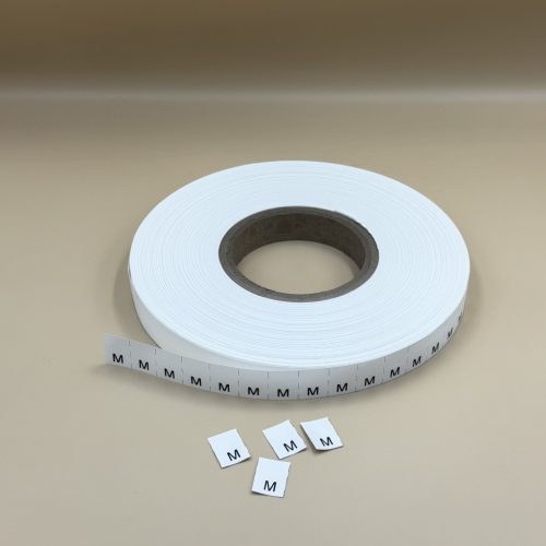 Bérnyomtatás  - TEXTIL bevarrható műanyag címkére - POLYESTER  - MÉRETJELZŐ címke, XS, S, M, L, XL, XXL