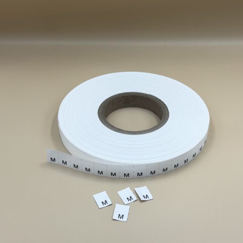 Bérnyomtatás  - TEXTIL bevarrható műanyag címkére - POLYESTER  - MÉRETJELZŐ címke, XS, S, M, L, XL, XXL