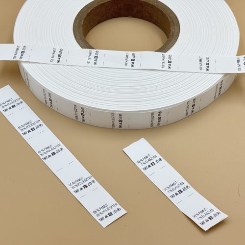 Bérnyomtatás  - TEXTIL bevarrható műanyag címkére - POLYESTER - MOSÁS TÁJÉKOZTATÓ